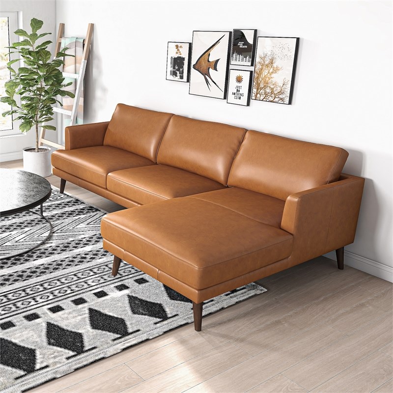 Isabel Modern Living Room Top Leather Corner Sectional Couch in Tan