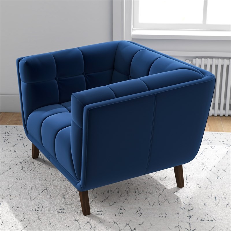 Allen Mid-Century Modern Tight Back Velvet Upholstered Armchair in Blue