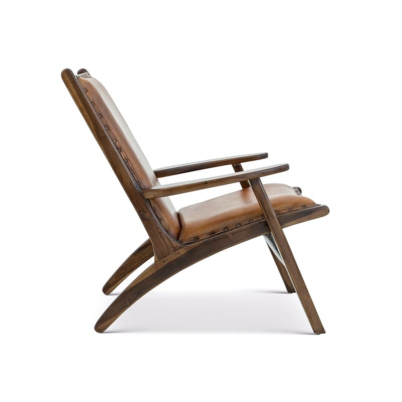 Margot Mid-Century Modern Tight Back Genuine Leather Lounge Chair in Dark Tan