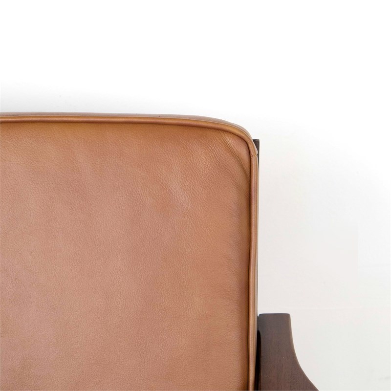 Leon Mid-Century Modern Pillow Back Genuine Leather Lounge Chair in Tan