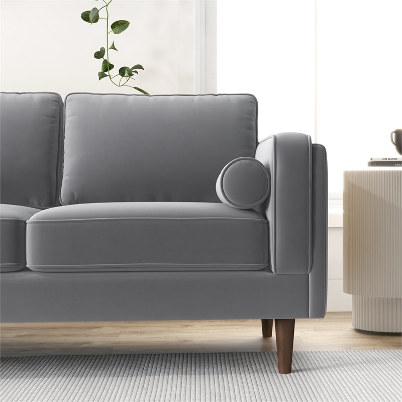 Hudson Mid-Century Modern Pillow Back Velvet Sofa in Gray