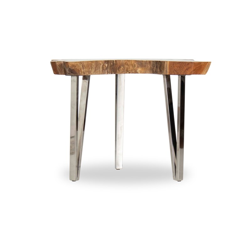 Iris Mid-Century Modern Free Form Solid Wood End Table in Brown