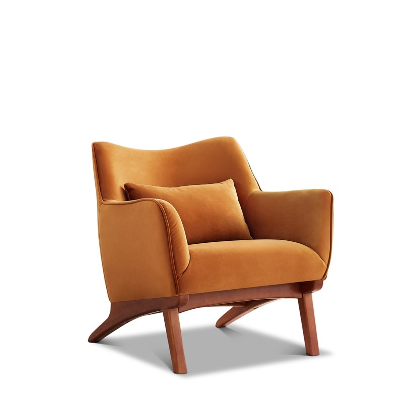 Gatsby Mid-Century  Tight Back Velvet Upholstered Armchair  in Orange