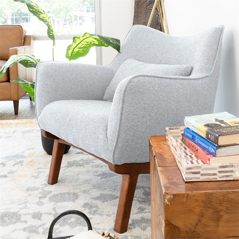 Gatsby Mid-Century Modern Tight Back Fabric Upholstered Armchair in Light Gray