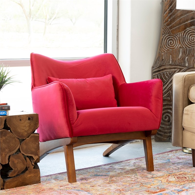 Gatsby Mid-Century Modern Tight Back Velvet Upholstered Armchair in Red