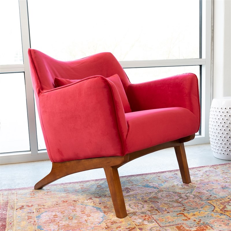 Gatsby Mid-Century Modern Tight Back Velvet Upholstered Armchair in Red