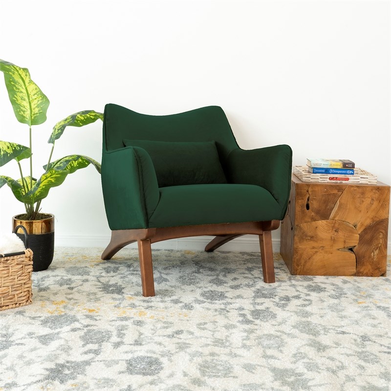 Gatsby Mid-Century Modern Tight Back Velvet Upholstered Armchair in Green