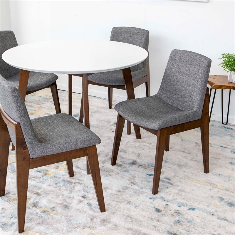 Chance 5-Piece Mid-Century Dining Set w/ 4 Fabric Dining Chairs in Dark Grey