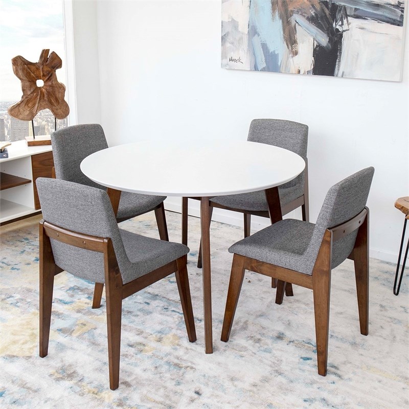 Chance 5-Piece Mid-Century Dining Set w/ 4 Fabric Dining Chairs in Dark Grey