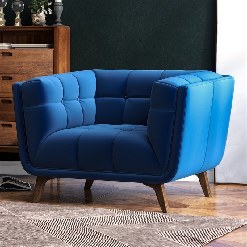 Allen Luxury Modern Tufted Accent Wide Armchair in Navy Blue