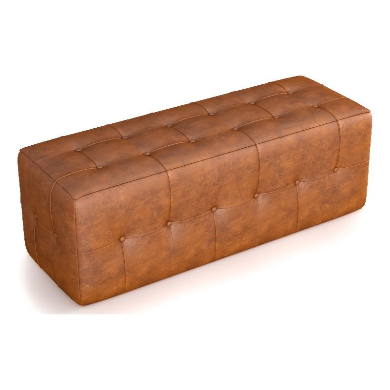 Bumble Mid-Century Modern Design Rectangular Genuine Leather Bench in Tan
