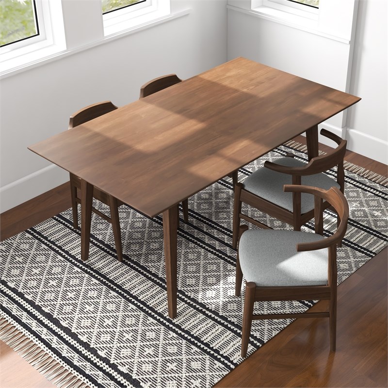 Dina Modern Solid Wood Walnut Dining Room & Kitchen Table and 4 Chair Set