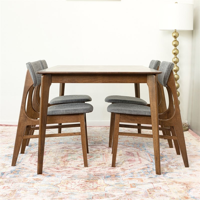 Leonidas 5-Piece Mid-Century Modern Dining set w/ 4 Fabric Dining Chairs in Gray