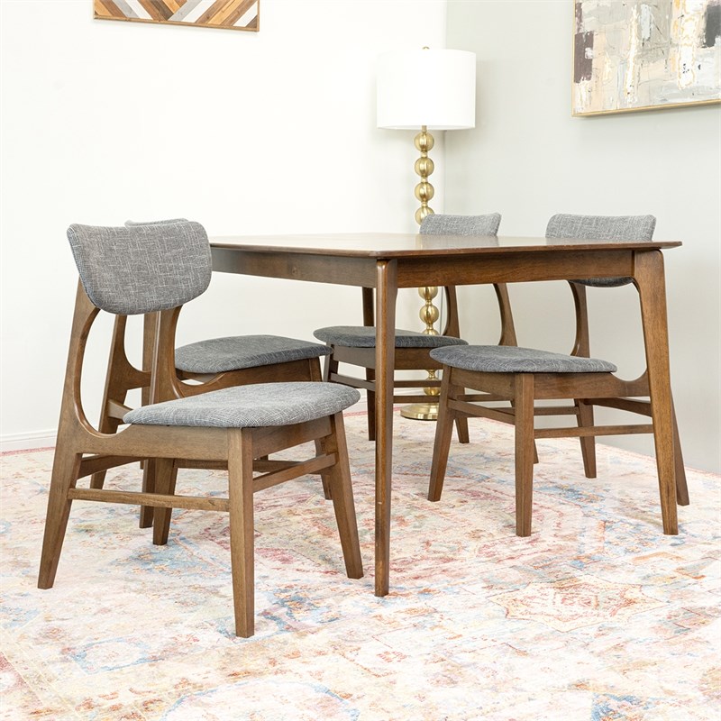 Leonidas 5-Piece Mid-Century Modern Dining set w/ 4 Fabric Dining Chairs in Gray