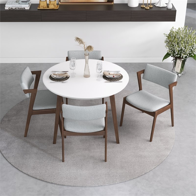 Ivana Modern Solid Wood Walnut Dining Room & Kitchen Table and Chairs Set for 4