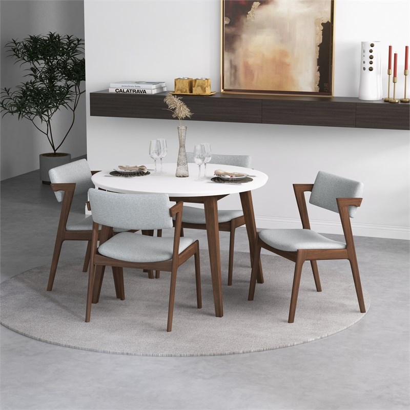 Ivana Modern Solid Wood Walnut Dining Room & Kitchen Table and Chairs Set for 4