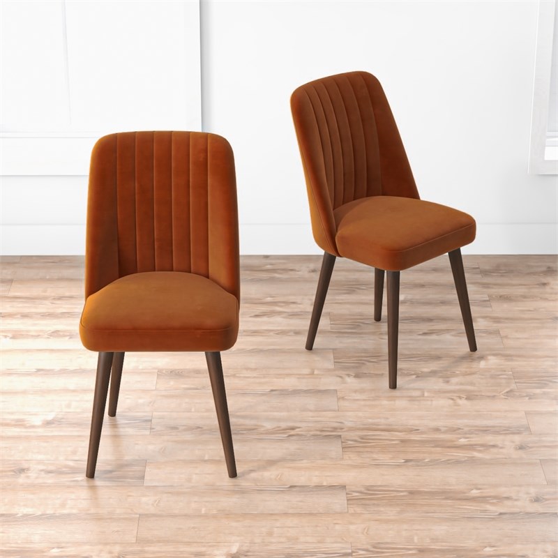 Aurelia Mid-Century Modern Velvet Dining Chair in Orange (Set of 2)