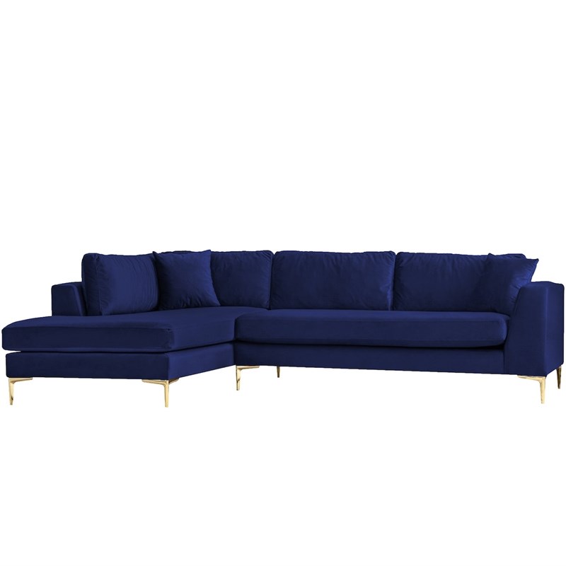 Mila Navy Blue Velvet Modern Living Room Corner Sectional Couch