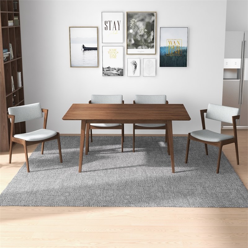 Dayra Modern Solid Wood Walnut Dining Room & Kitchen Table and Chairs Set of 4
