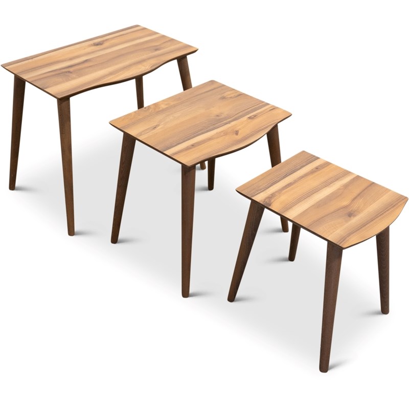 Hollie Mid-Century Modern Rectangular Wood Nesting Tables in Walnut (Set tof 3)