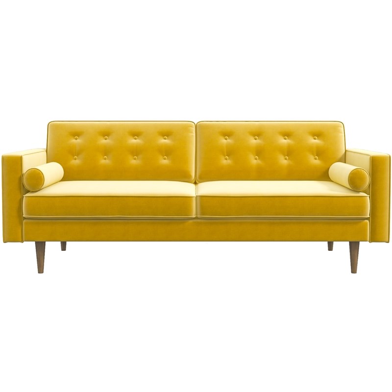 Harriet Mid-Century Modern Pillow Back Velvet Upholstered Loveseat in Yellow