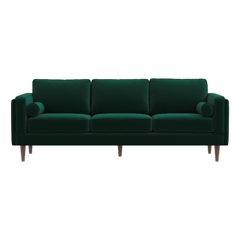 Hill Mid-Century Modern Pillow Back Velvet Sofa in Green