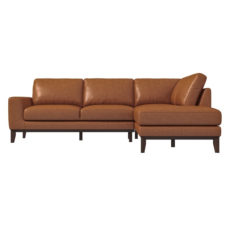Milton Mid-Century Pillow Back Leather Right-Facing Upholstered Sectional in Tan