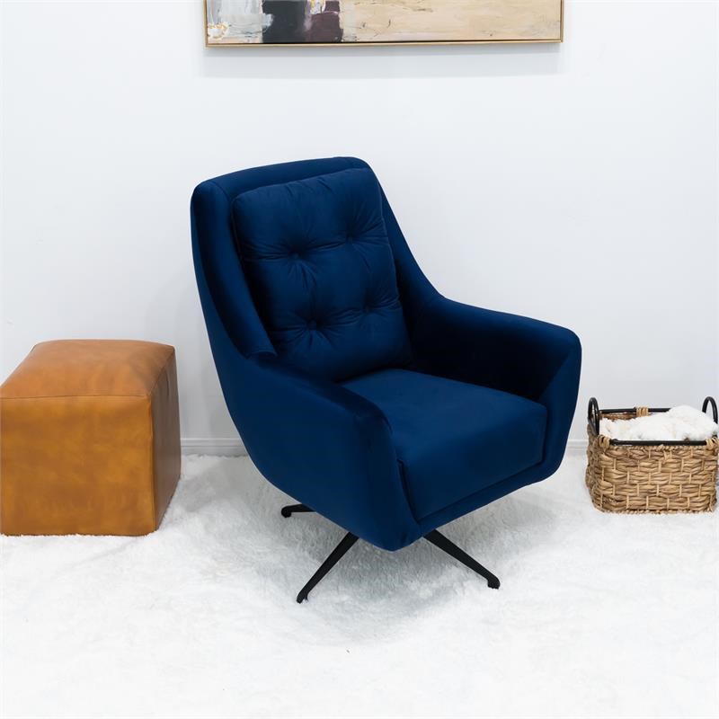 Miro Mid-Century Velvet Upholstered Swivel Lounge Chair in Blue