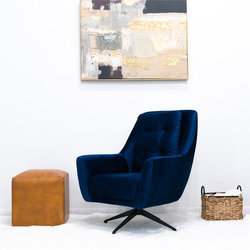 Miro Mid-Century Velvet Upholstered Swivel Lounge Chair in Blue