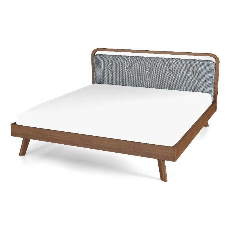 Destiny Mid Century Modern Gray Fabric Upholstered King Platform Bed