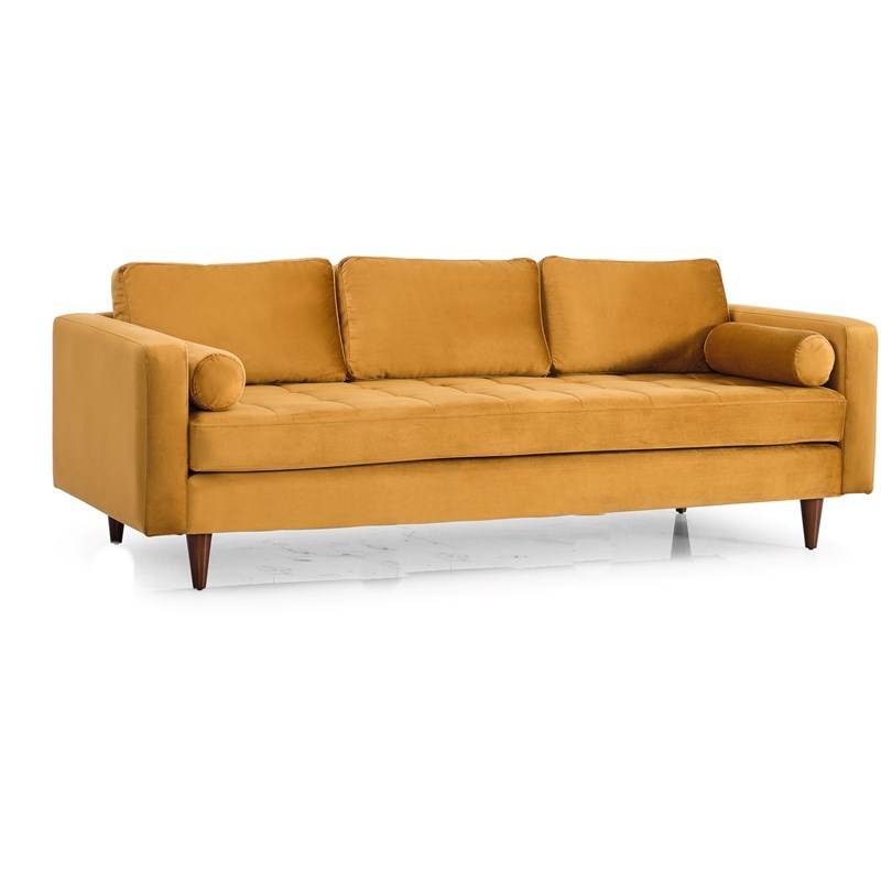 Mineola Mid-Century Pillow Back Velvet Upholstered Sofa in Gold