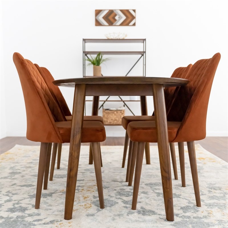 Reynolds Modern Solid Wood Walnut Dining Room& Kitchen Table and Chairs Set of 4
