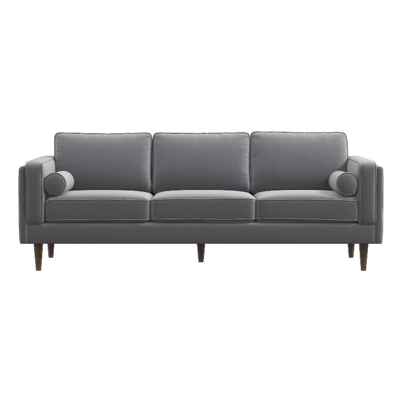Ford Mid-Century Modern Pillow Back Velvet Upholstered Sofa in Gray