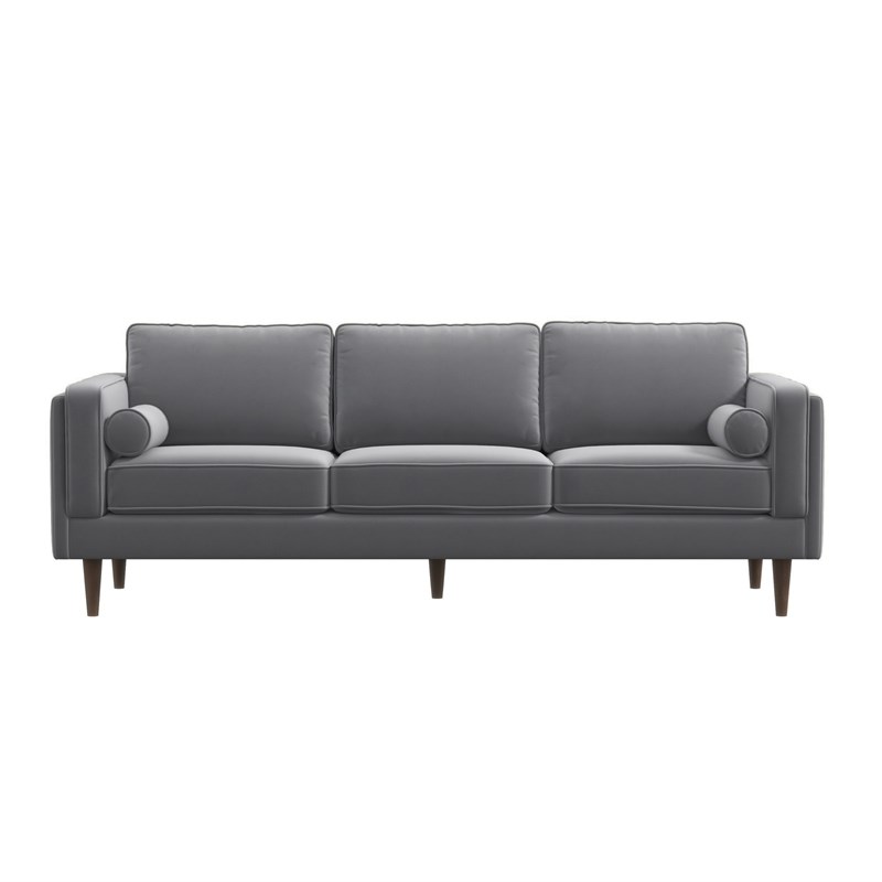 Ford Mid-Century Modern Pillow Back Velvet Upholstered Sofa in Gray