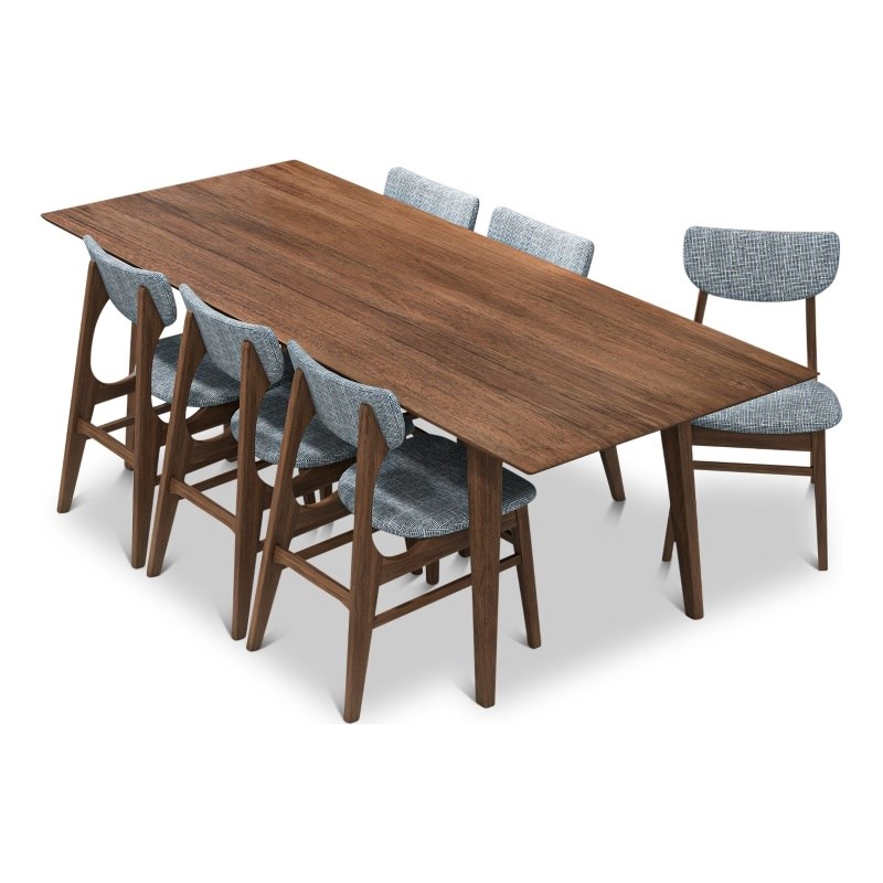 Astoria Modern Solid Wood Walnut Dining Room & Kitchen Table and Chairs Set of 6
