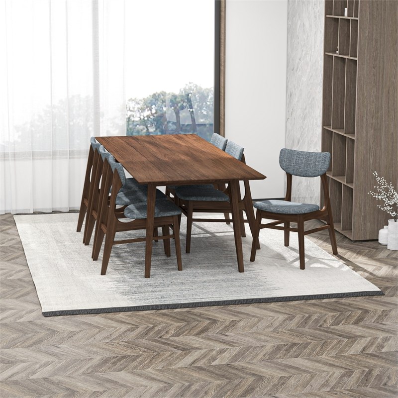 Astoria Modern Solid Wood Walnut Dining Room & Kitchen Table and Chairs Set of 6
