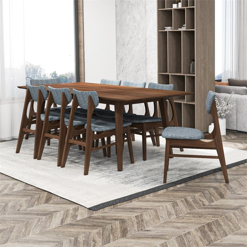 Arvada Modern Solid Wood Walnut Dining Room & Kitchen Table and Chairs Set of 8