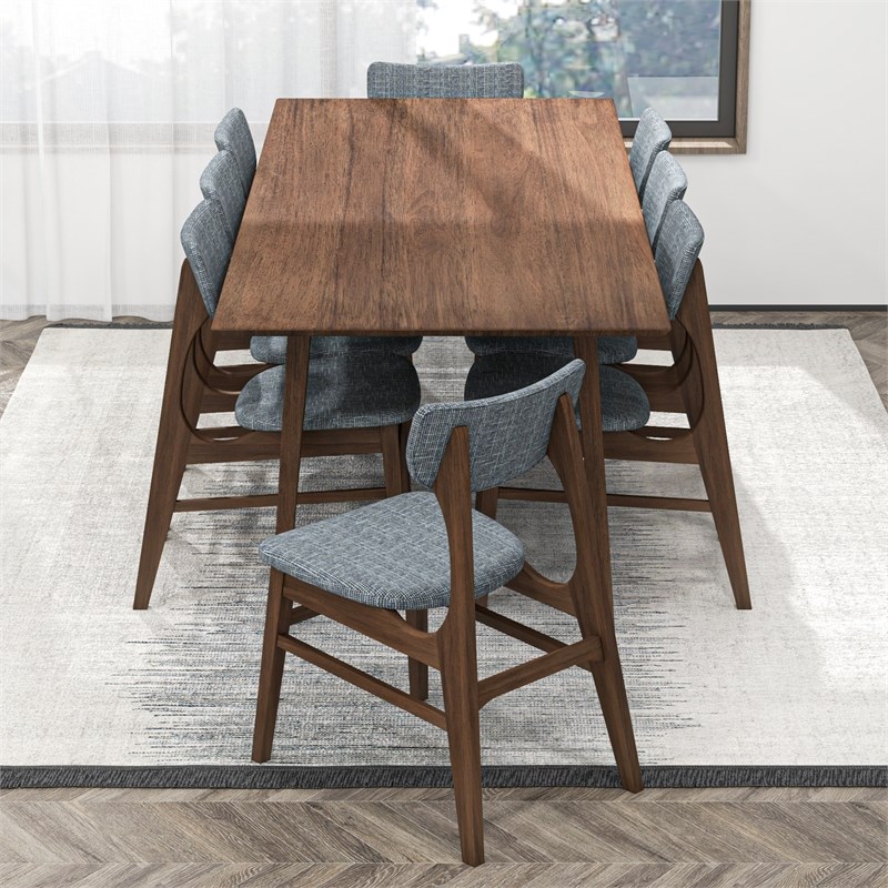 Arvada Modern Solid Wood Walnut Dining Room & Kitchen Table and Chairs Set of 8