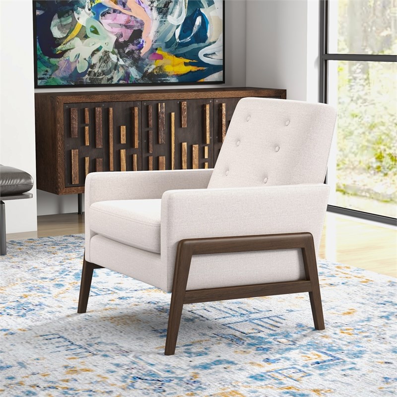 Sophia Mid-Century Modern Living Room Cream Linen Accent Armchair Set of 2