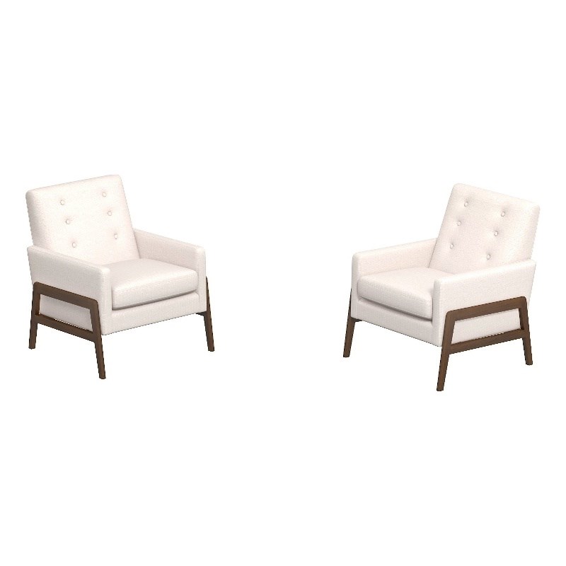Sophia Mid-Century Modern Living Room Cream Linen Accent Armchair Set of 2