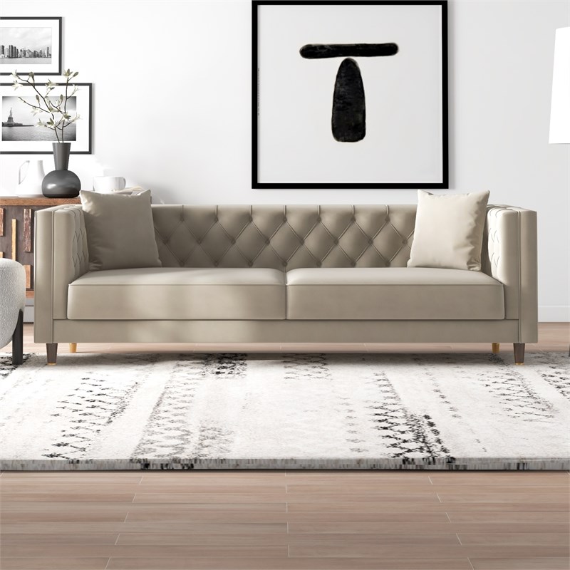 Lewis Luxury Modern Tufted Velvet Living Room Cream Couch