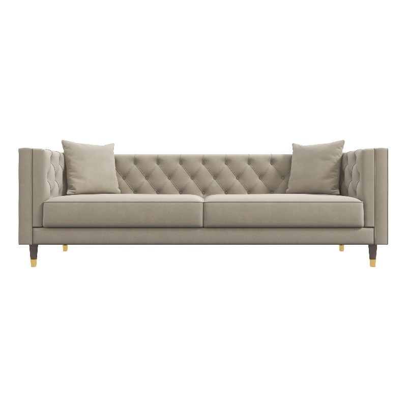 Lewis Luxury Modern Tufted Velvet Living Room Cream Couch