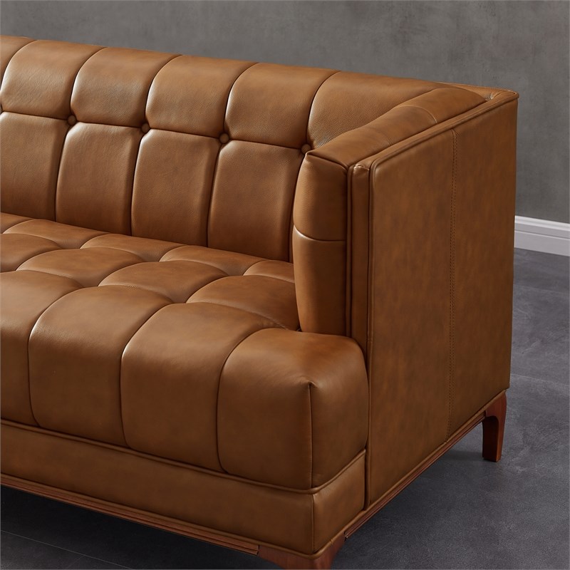 Kenora MidCentury Furniture Style Upholstered Leather Couch in Cognac