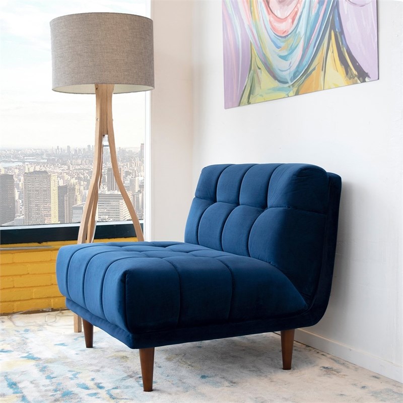Alia Mid-Century Modern  Tight Back Velvet Lounge Chair  in Dark Blue
