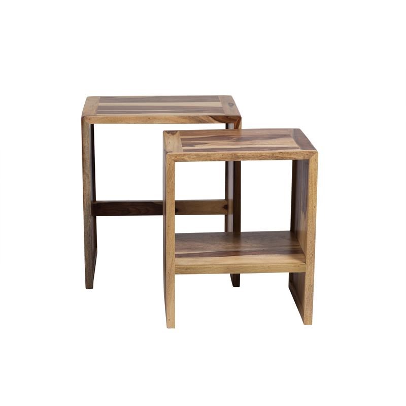 Porter Designs Taos Solid Sheesham Wood Set of 2 Nesting End Tables