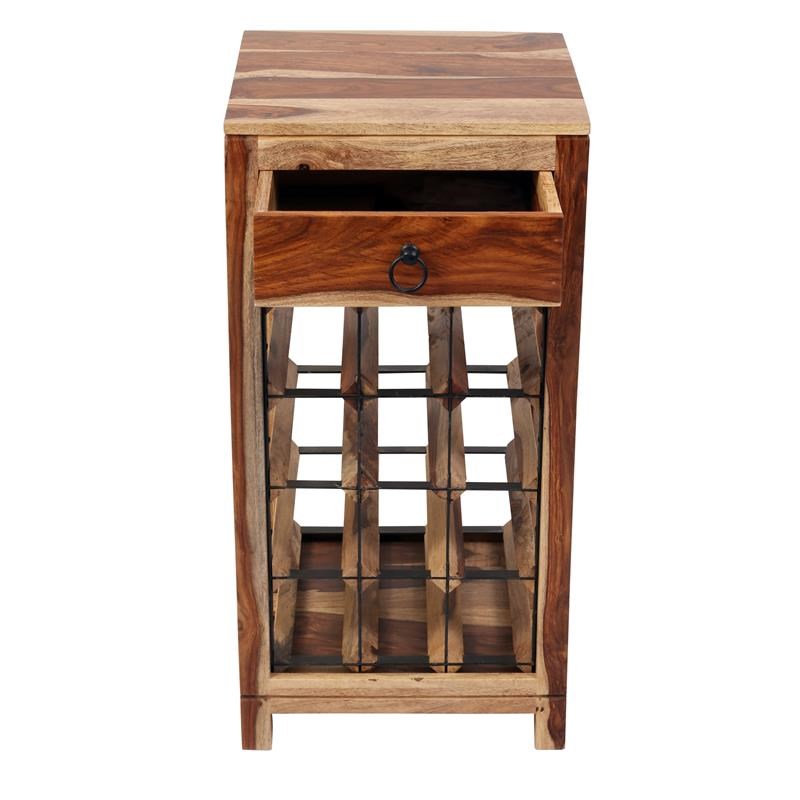 Porter Designs Taos Solid Sheesham Wood Wine Rack with Drawer Storage