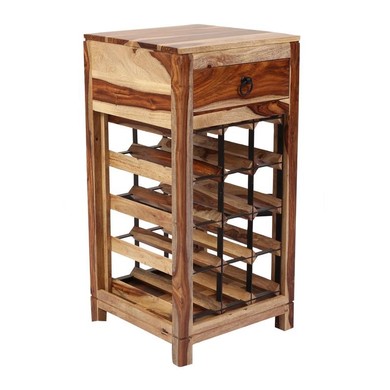 Porter Designs Taos Solid Sheesham Wood Wine Rack with Drawer Storage