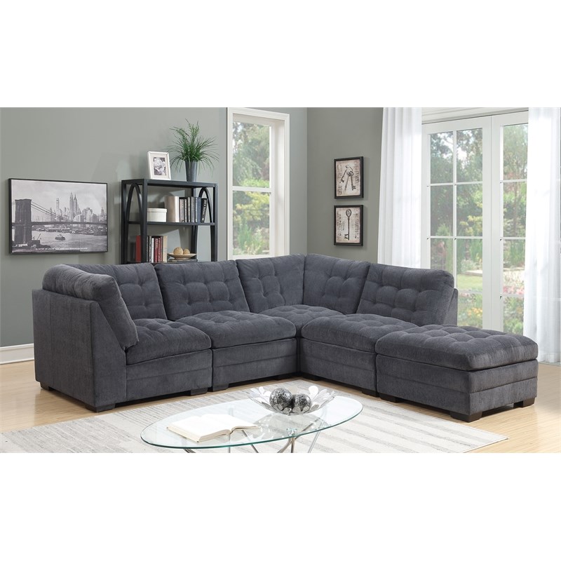 Morrison Contemporary Modular 5 Piece Sectional with Ottoman - Charcoal ...