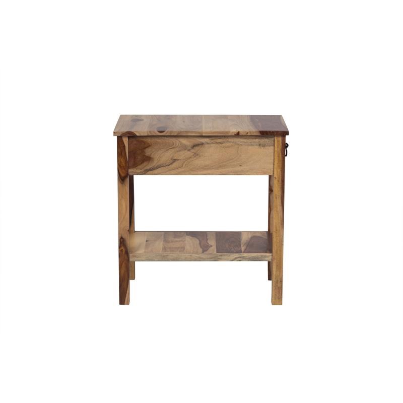 Solid Sheesham Wood Chairside End Table with Drawer