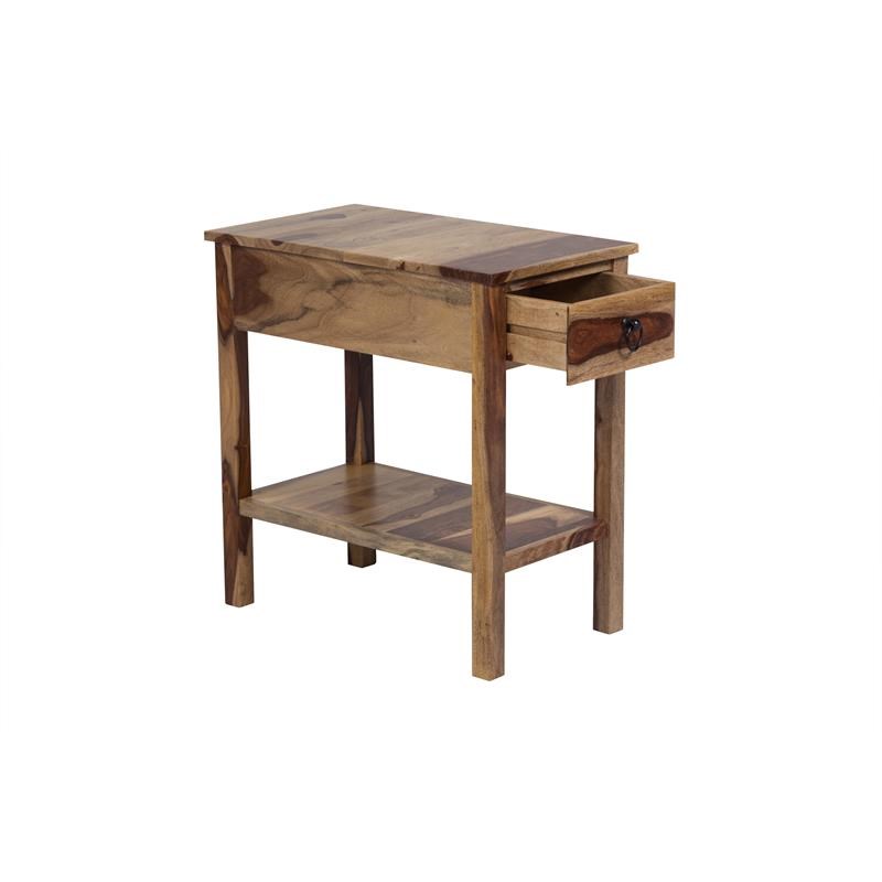 Solid Sheesham Wood Chairside End Table with Drawer
